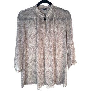 2/$30 Banana Republic M Pleated Blouse Herringbone Pattern 3/4 Sleeves